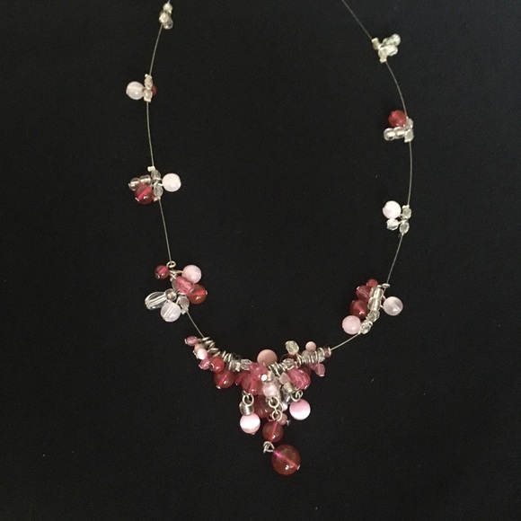 Vintage Floating Pink Beaded Fish Line Necklace - Picture 2 of 10